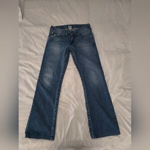 True Religion Mens Boot Cut Jeans Size 29 Blue Flap Pocket Y2K